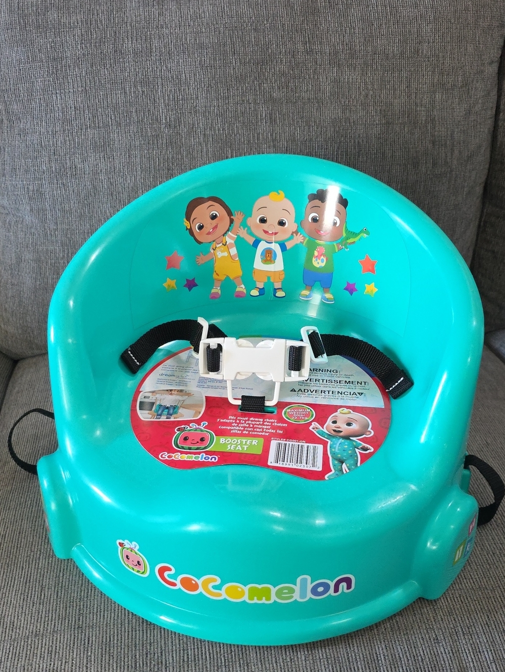 Cocomelon Teal Kids Booster Seat with Safety Straps, New, Fits Most Dining Seats